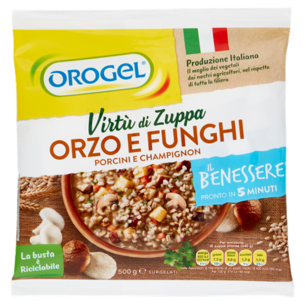 Orogel Il Benessere Virtù di Zuppa Orzo e Funghi Porcini e Champignon Surgelati 500 g