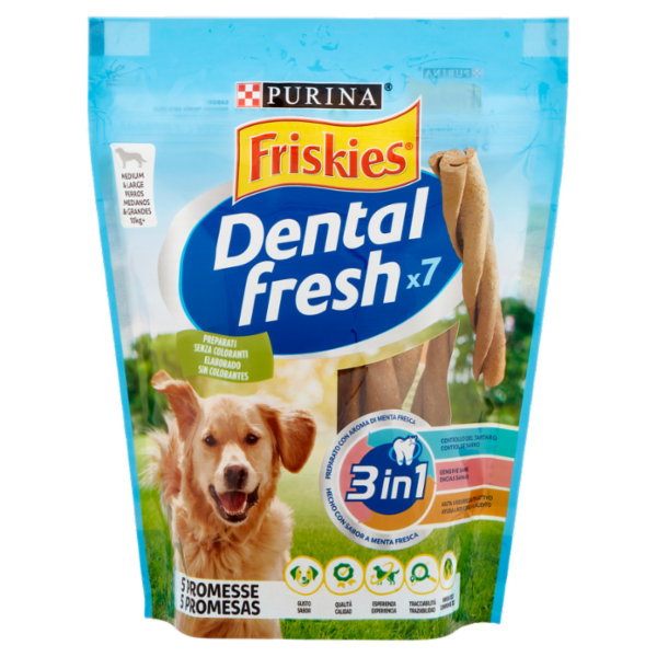 PURINA FRISKIES Dental fresh Snack igiene orale e dentale taglia M/L busta 7 bastoncini 180 g