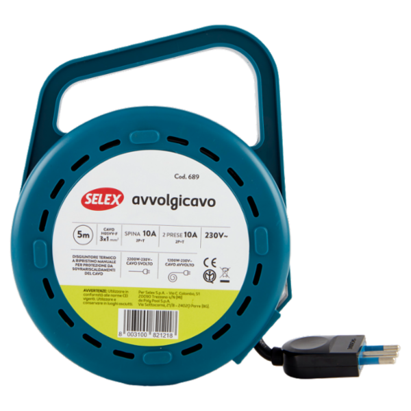Selex Avvolgicavo Spina 10A +2 Prese 10A(Ita) 5 m