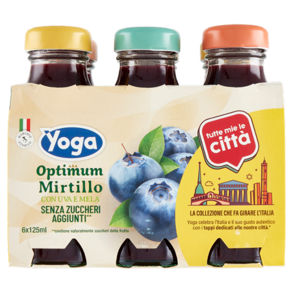 Yoga Optimum al Mirtillo con Uva e Mela Senza Zuccheri Aggiunti** 6 x 125 ml