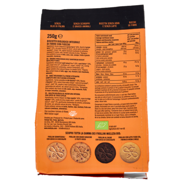 Mielizia Bio Frollini Integrali di Farro con Fiocchi 250 g