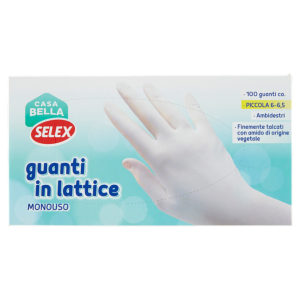 Selex Casa Bella Guanti Monouso in Lattice Naturale Misura Piccola (6-6,5) Dispenser 100 pezzi