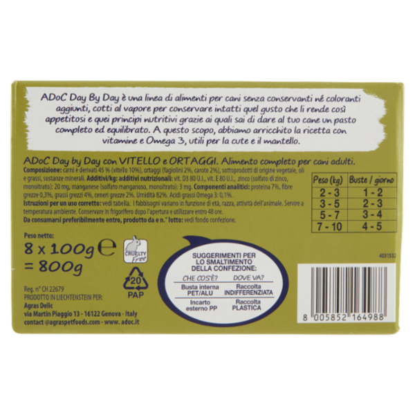 ADoC Day by Day per Cani di taglia piccola con Vitello e Ortaggi 8 x 100 g