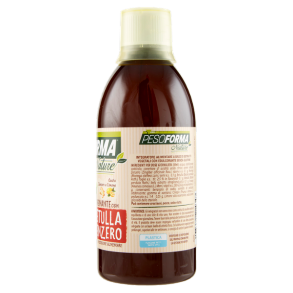 Pesoforma Nature, Drenante con Betulla e Zenzero, Gusto zenzero e limone, Flacone da 500ml