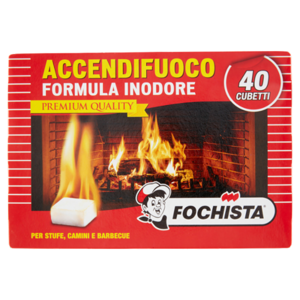 Fochista Accendifuoco Formula Inodore Premium Quality per Stufe, Camini e Barbecue 40 pz