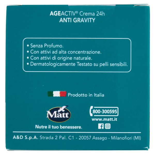 Matt Age Activ Anti Gravity Crema 24h Viso e Collo Peptide Bioattivo Ceramidi 50 ml