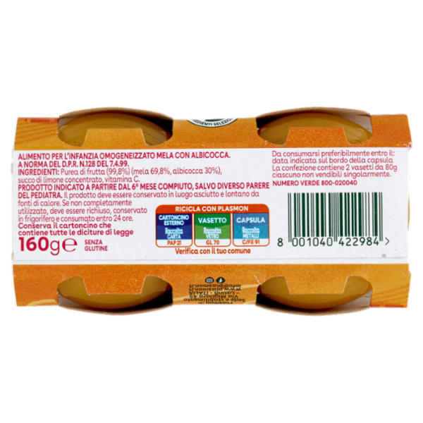 Plasmon Omogeneizzato Mela Albicocca 2 x 80 g