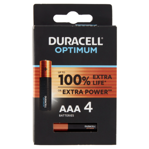 Duracell Optimum AAA Batterie Stilo Alcaline 1.5 V LR03 MX2400 confezione da 4 Pile Duracell