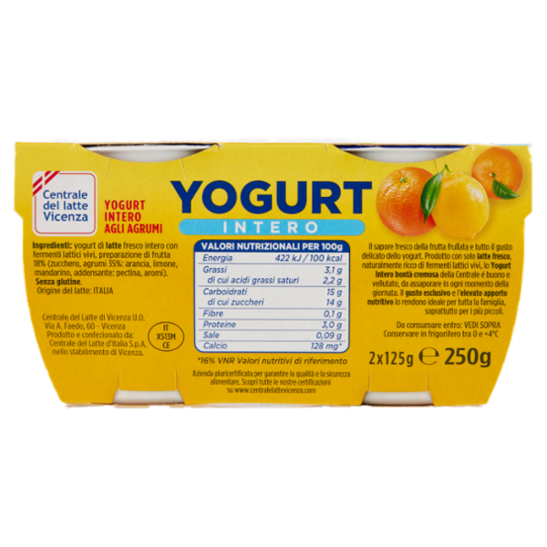 Centrale del latte Vicenza Yogurt Intero Frutta Frullata Agrumi 2 x 125 g