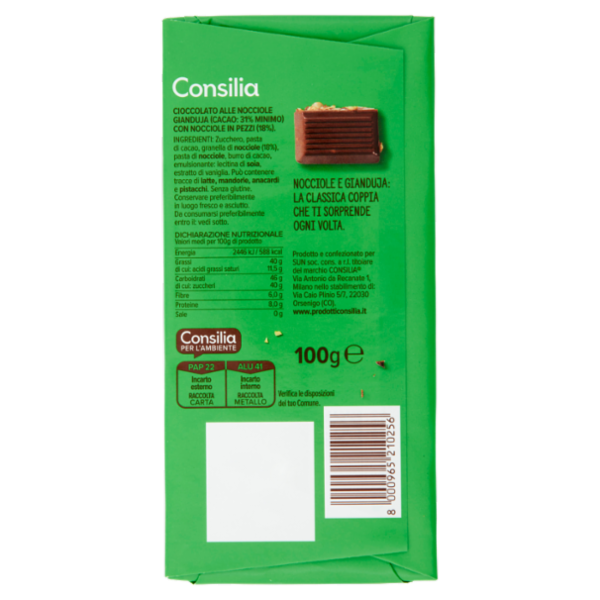 Consilia Cioccolato alle Nocciole Gianduja 100 g