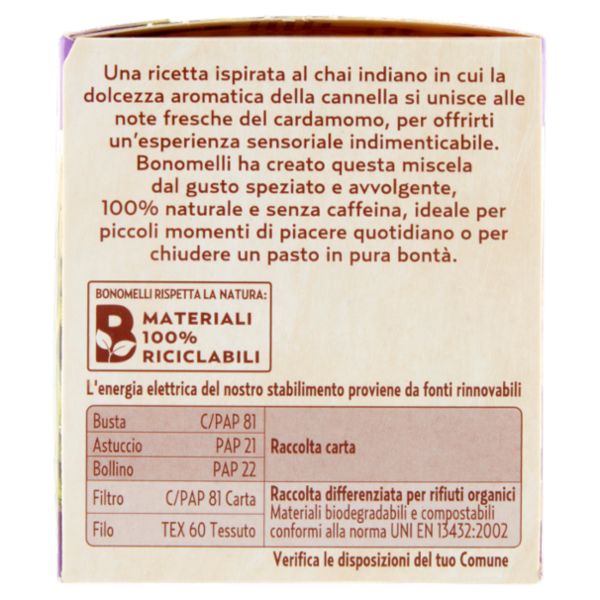 Bonomelli Infusi Gustosi 100% Naturali Cannella e Cardamomo 10 filtri 20 g
