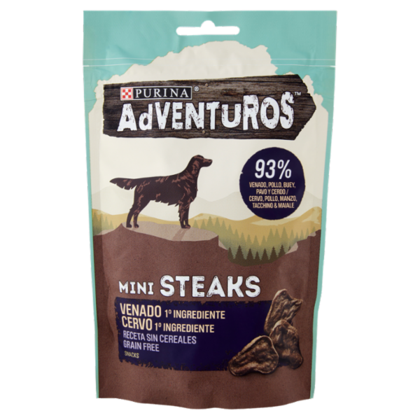 PURINA ADVENTUROS Mini Steaks Cervo, Pollo, Manzo, Tacchino & Maiale 70 g