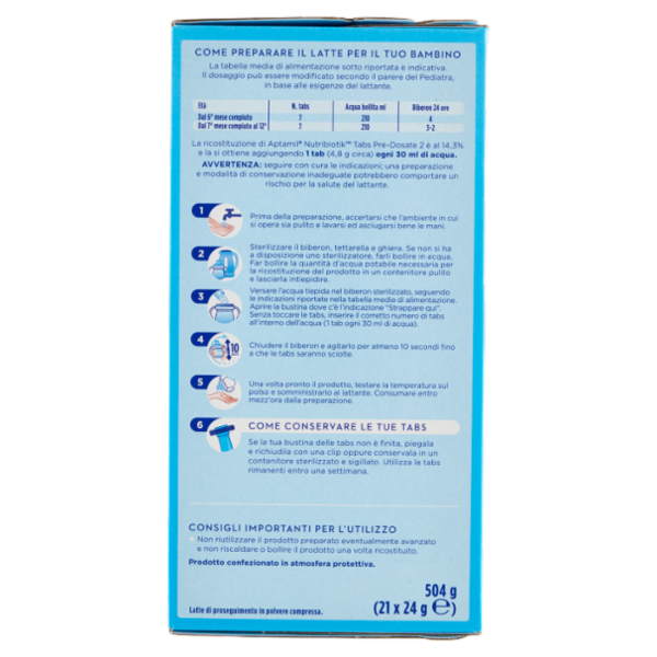 APTAMIL Nutribiotik Tabs 2,Latte di proseguimento in Tabs, dal 6° mese compiuto al 12°, 21 bustine