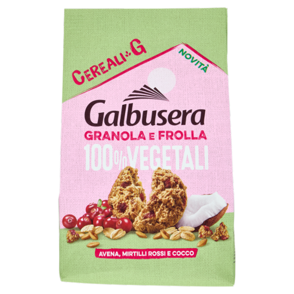 Galbusera Cereali G Granola e Frolla 100% Vegetali Avena, Mirtilli Rossi e Cocco 280 g