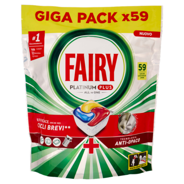 Fairy Pastiglie Lavastoviglie Platinum Plus All in One, Detersivo Piatti Limone, 59 Capsule 915 g