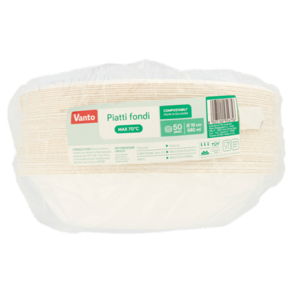Vanto Piatti Fondi in Polpa di Cellulosa Biodegradabili e Compostabili 50 pezzi