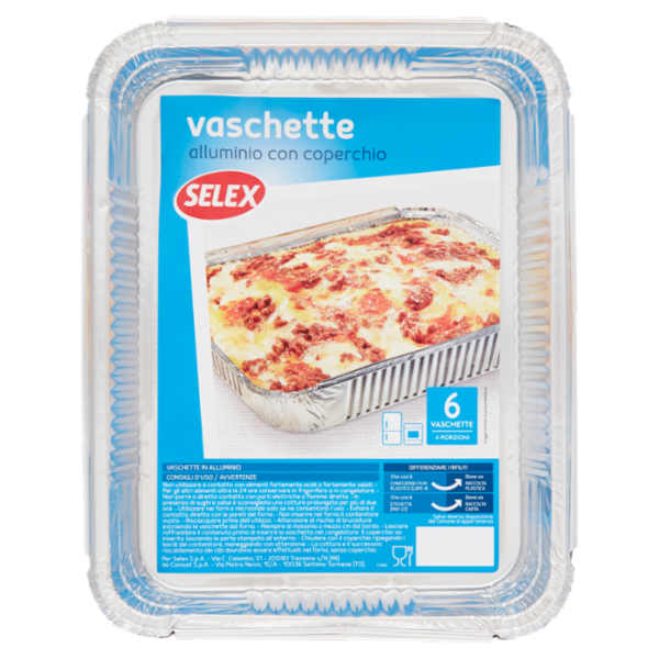 Selex Contenitore in Alluminio con Coperchio 22x17x3,5 cm 6 pezzi