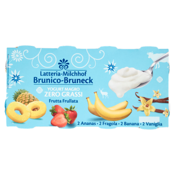Latteria Brunico Yogurt Magro Zero Grassi 2 Ananas - 2 Fragola - 2 Banana - 2 Vaniglia 8 x 125 g