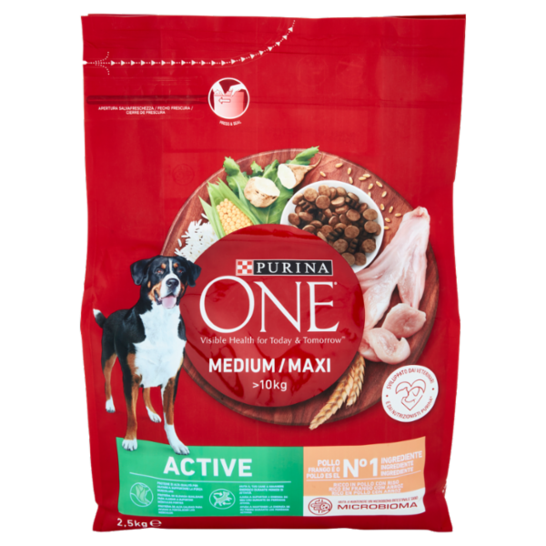 PURINA ONE Medium/Maxi Active Ricco in Pollo con Riso 2,5 kg