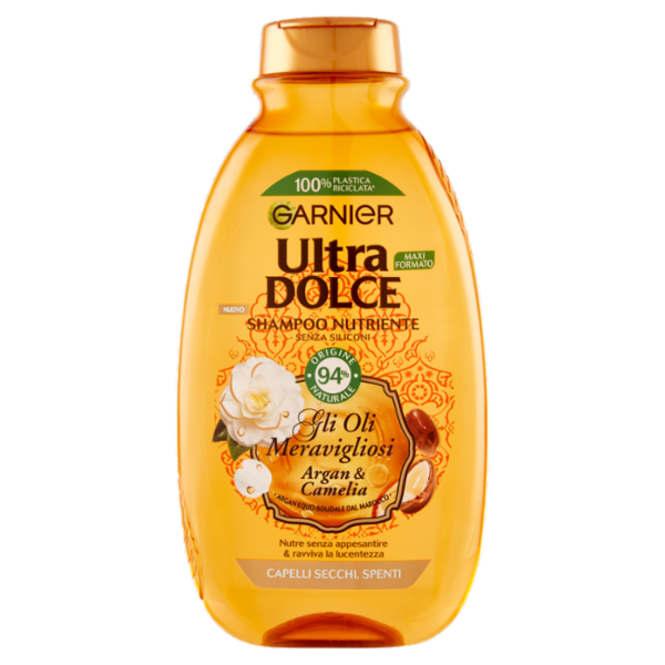 Garnier Ultra Dolce Shampoo Meraviglioso all'olio d'argan e di camelia per capelli secchi, 300 ml