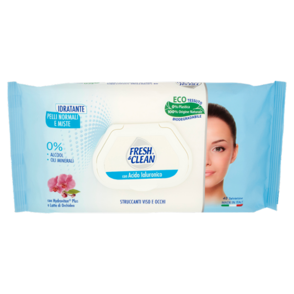 Fresh & Clean con Acido Ialuronico Salviettine Struccanti Viso e Occhi Pelli Normali e Miste 48 pz