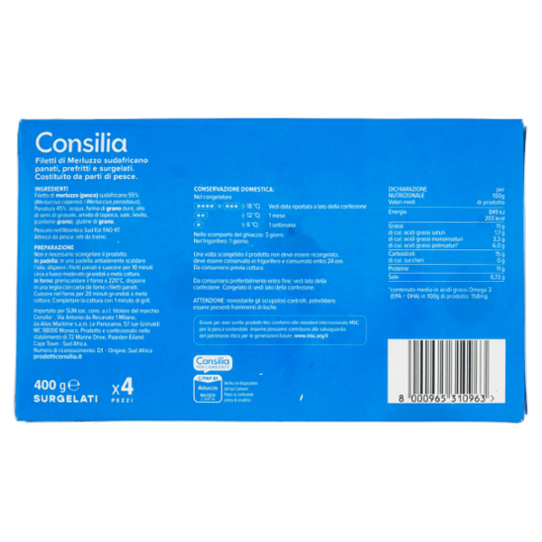 Consilia Filetti di Merluzzo in Croccante Panatura Surgelati 400 g