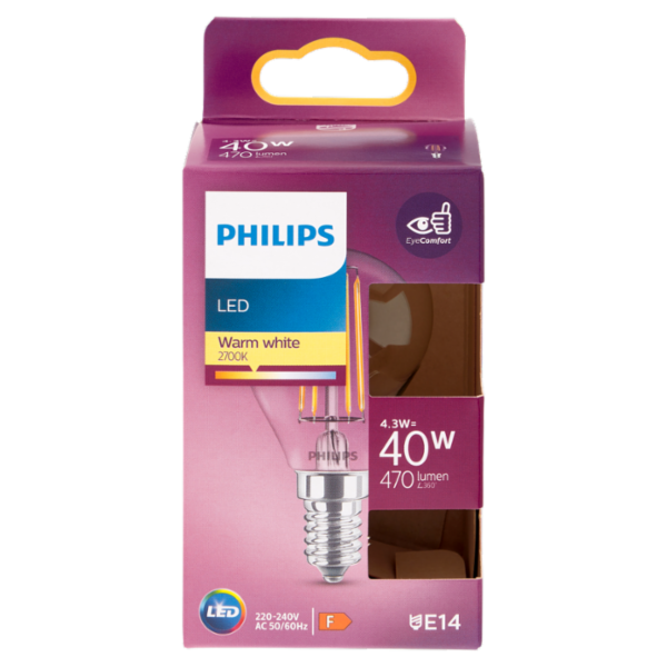 Philips Led sfera filamento 40W E14 2700K