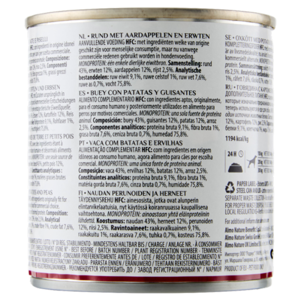 almo nature HFC Natural Manzo con Patate e Piselli 290 g