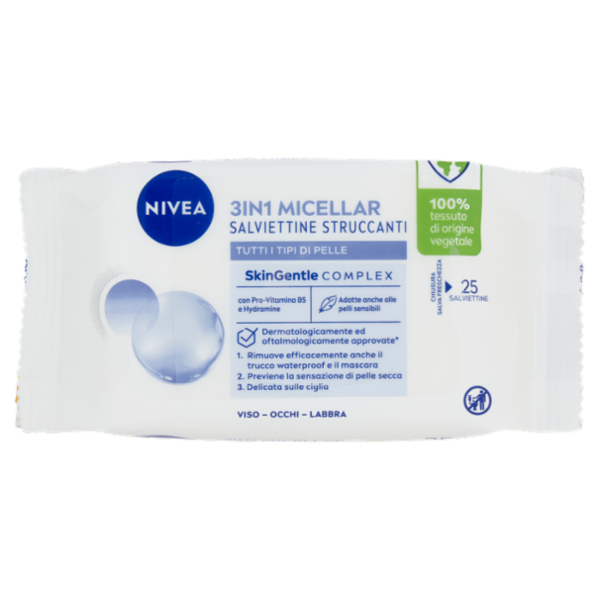 Nivea 3in1 Micellar Salviettine Struccanti Tutti i Tipi di Pelle 25 pz
