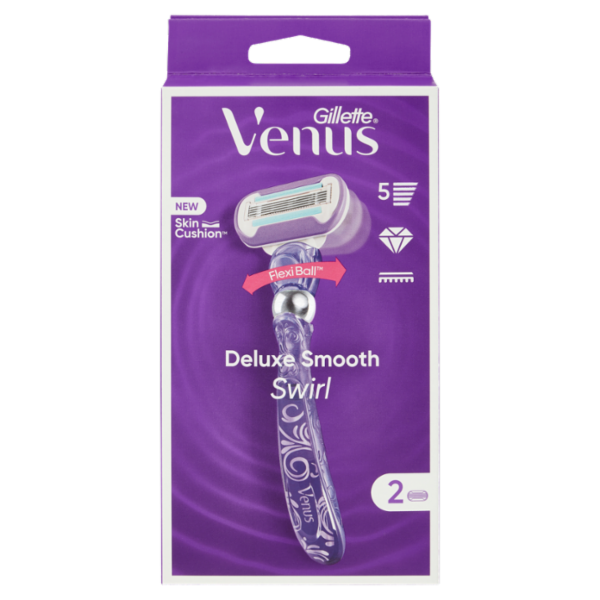 Gillette Venus Rasoio Donna Deluxe Smooth Swirl a 5 Lame, 1 Manico + 2 Lamette Donna