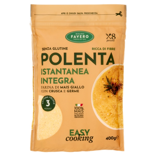 Molino Favero Polenta Istantanea Integra Farina di Mais Giallo con Crusca e Germe 400 g