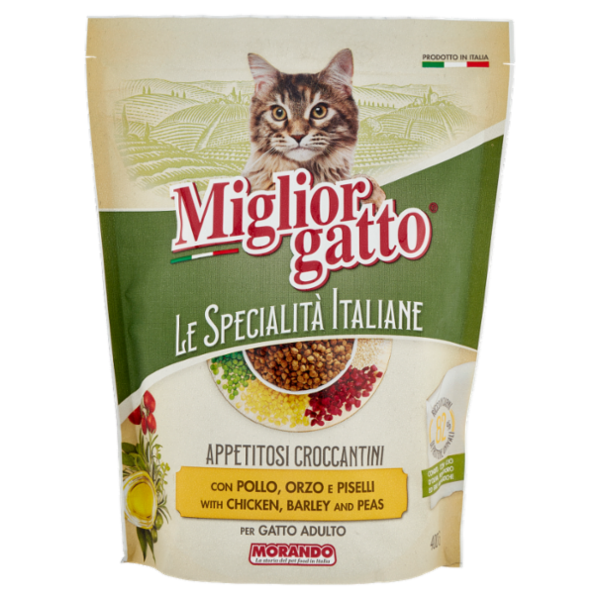 Migliorgatto Le Specialità Italiane Appetitosi Croccantini Pollo, Orzo e Piselli Gatto Adulto 400 G
