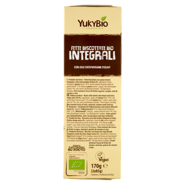 YukyBio A Pasta Madre Fette Biscottate Bio Integrali 2 x 85 g