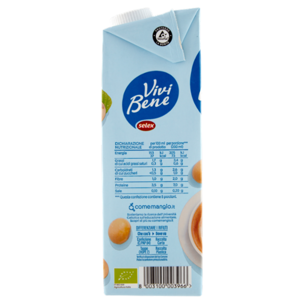 Selex Vivi Bene Bevanda a Base di Soia Barista Biologica 1 L