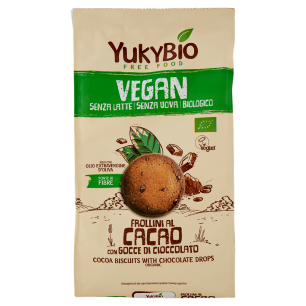 YukyBio Vegan Frollini al Cacao con Gocce di Cioccolato 250 g