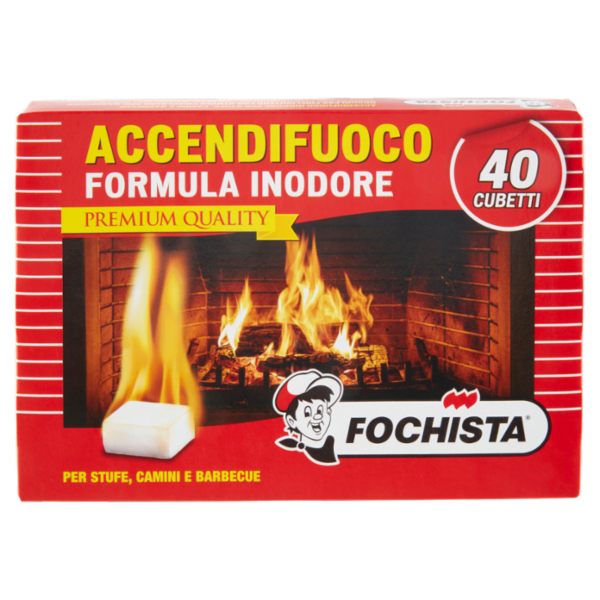 Fochista Accendifuoco Formula Inodore Premium Quality per Stufe, Camini e Barbecue 40 pz