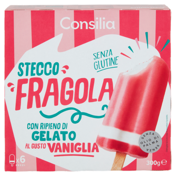 Consilia 6 Ghiaccioli alla Fragola Ripieni di Gelato 300 g