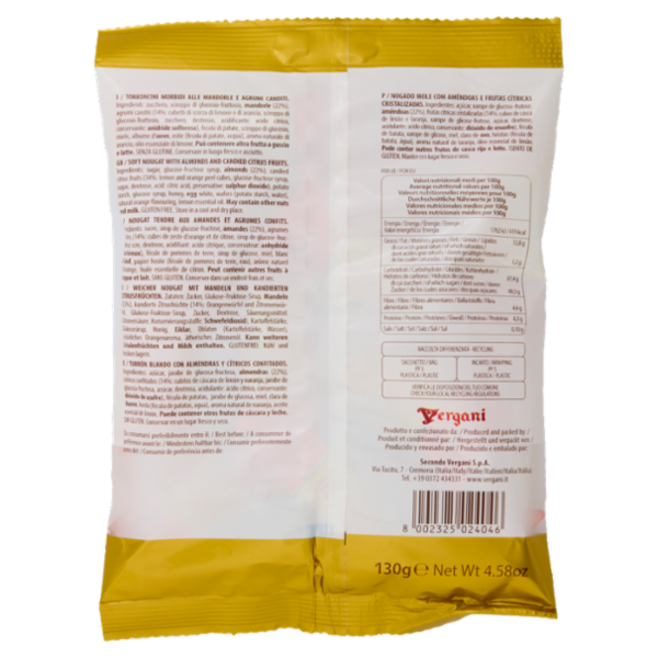 Vergani Torroncini Morbidi alle mandorle e agrumi canditi 130 g