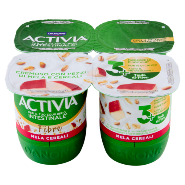 ACTIVIA Fibre Yogurt con Probiotico Bifidus, gusto Mela & Cereali, 4x125g