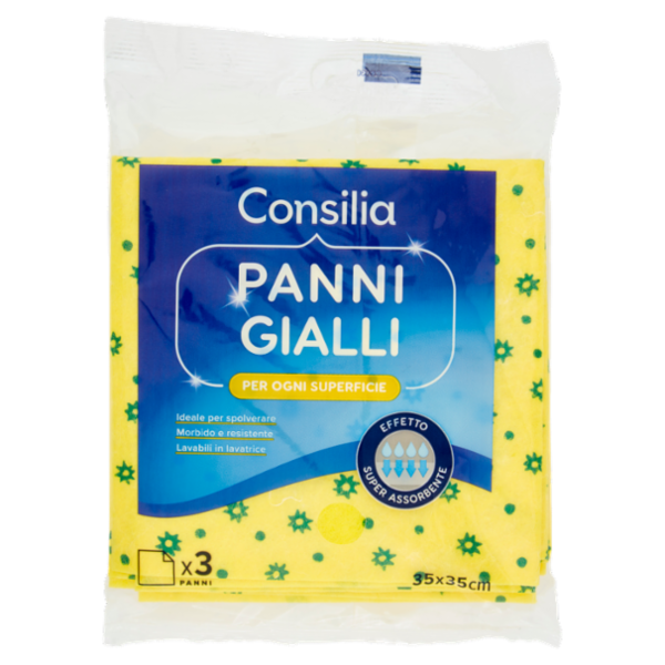 Consilia Panno Giallo Ideale per Spolverare Cm 35X35 3 pezzi