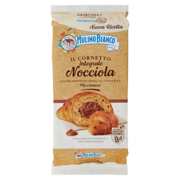 Mulino Bianco Cornetti Integrali alla Nocciola Merenda con 100% Farina Integrale 6 pezzi 300g