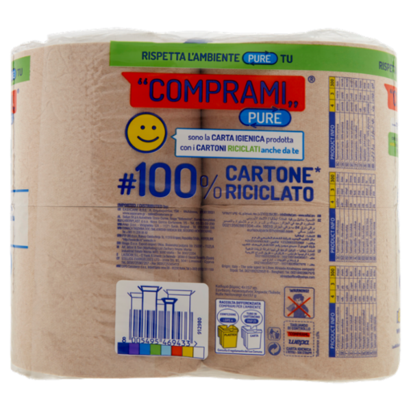Comprami Pure Carta Igienica #100% Cartone* Riciclato Maxirotoli 4 pz
