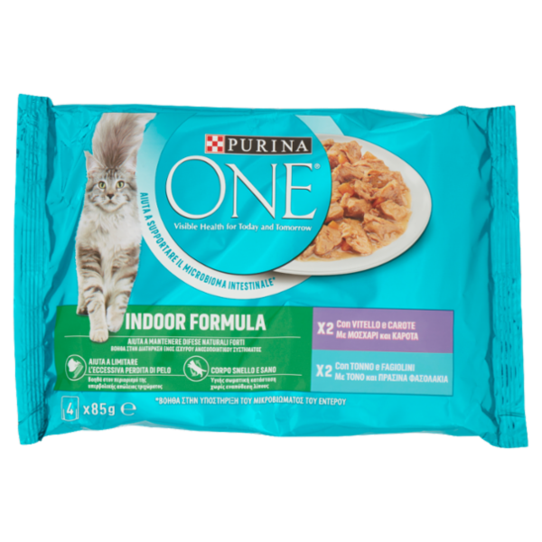 PURINA ONE Single Serve - Indoor Formula - Vitello e Tonno -  4x85g