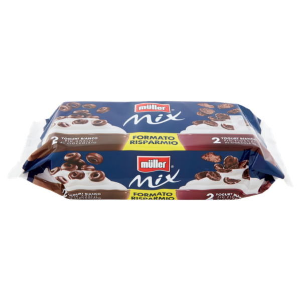 müller Mix 2 Yogurt Bianco Più Anelli al Cioccolato+2 Yogurt Bianco Più Fiocchi al Cioccolato 4x150g