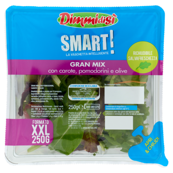 DimmidiSì Smart! La Vaschetta Intelligente Gran Mix con carote, pomodorini e olive 250 g