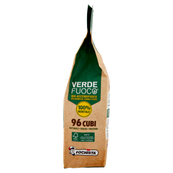 Fochista Verdefuoco Bio-Accendifuoco per Barbecue, Camini e Stufe 96 Cubi 550 g