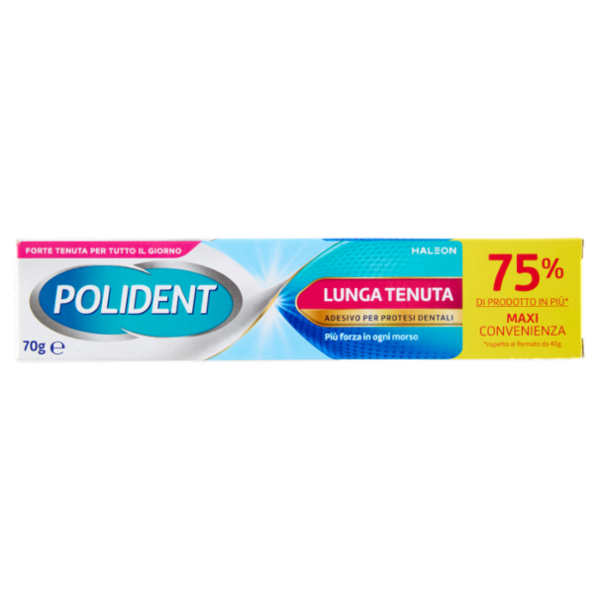 Polident Lunga Tenuta, Adesivo per Protesi Dentale, 12 Ore di Tenuta, Gusto Menta Delicata, 70 g