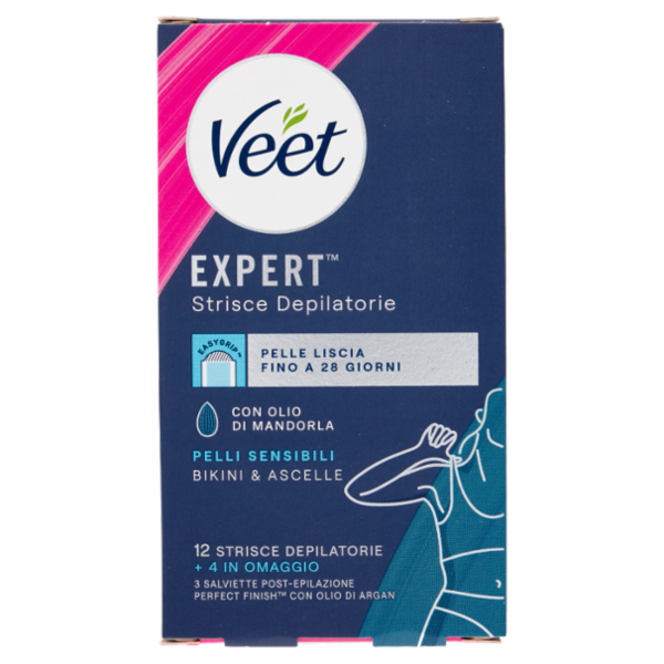 Veet Expert Strisce Ascelle e Zona Bikini Pelli Sensibili, 16 Strisce
