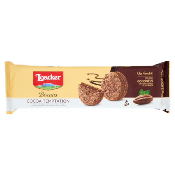 Loacker Biscuits Cocoa Temptation Biscotti meringati con crema al Cacao 80g