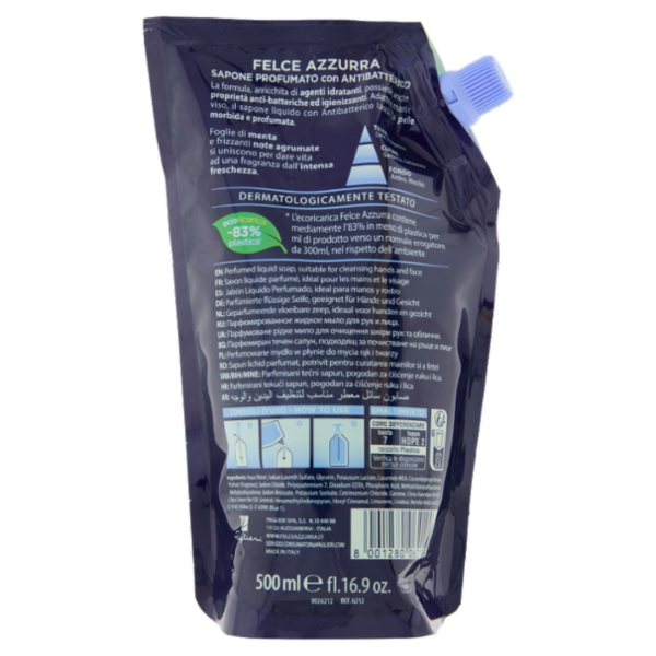 Felce Azzurra con Antibatterico menta e lime Sapone Profumato Refill 500 ml